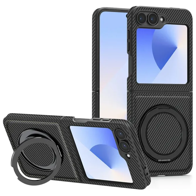 Coque Samsung Galaxy Z Flip7 FE / Z Flip6 Fibre de Carbone Anneau Support