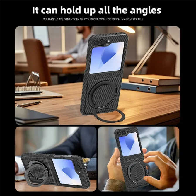 Coque Samsung Galaxy Z Flip7 FE / Z Flip6 Fibre de Carbone Anneau Support