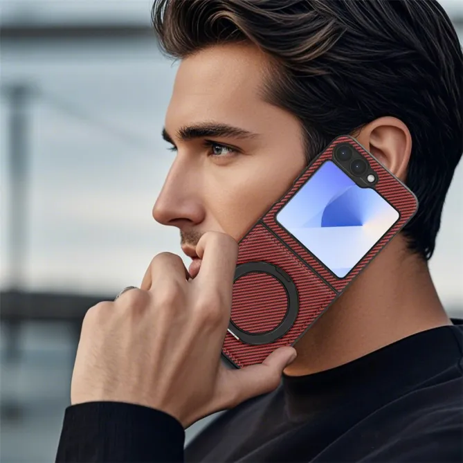 Coque Samsung Galaxy Z Flip7 FE / Z Flip6 Fibre de Carbone Anneau Support