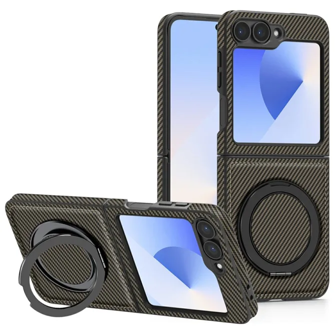 Coque Samsung Galaxy Z Flip7 FE / Z Flip6 Fibre de Carbone Anneau Support