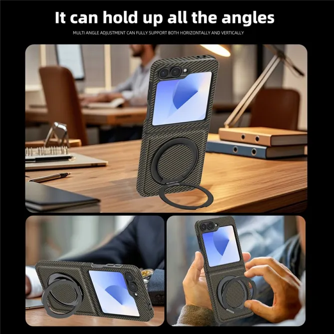 Coque Samsung Galaxy Z Flip7 FE / Z Flip6 Fibre de Carbone Anneau Support