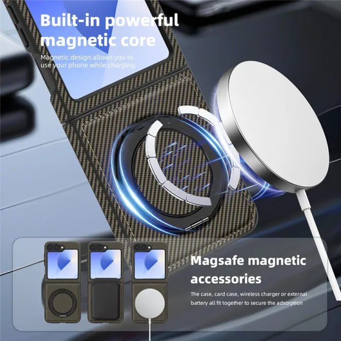 Coque Samsung Galaxy Z Flip7 FE / Z Flip6 Fibre de Carbone Anneau Support