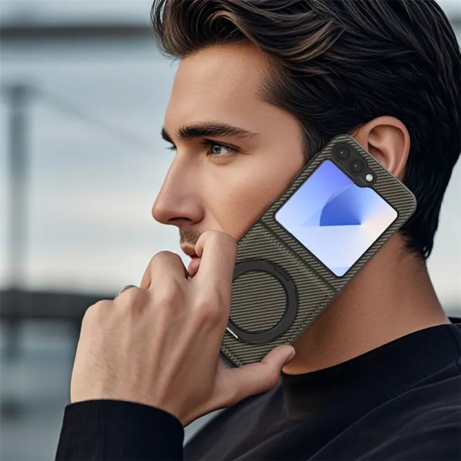 Coque Samsung Galaxy Z Flip7 FE / Z Flip6 Fibre de Carbone Anneau Support