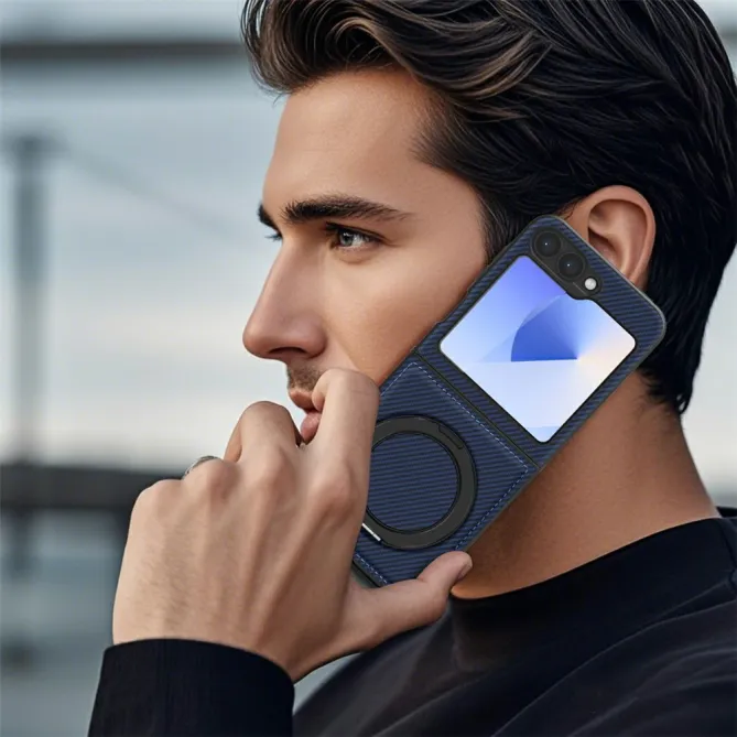 Coque Samsung Galaxy Z Flip7 FE / Z Flip6 Fibre de Carbone Anneau Support