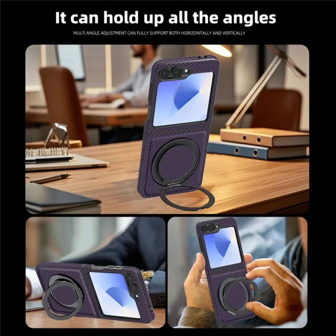 Coque Samsung Galaxy Z Flip7 FE / Z Flip6 Fibre de Carbone Anneau Support