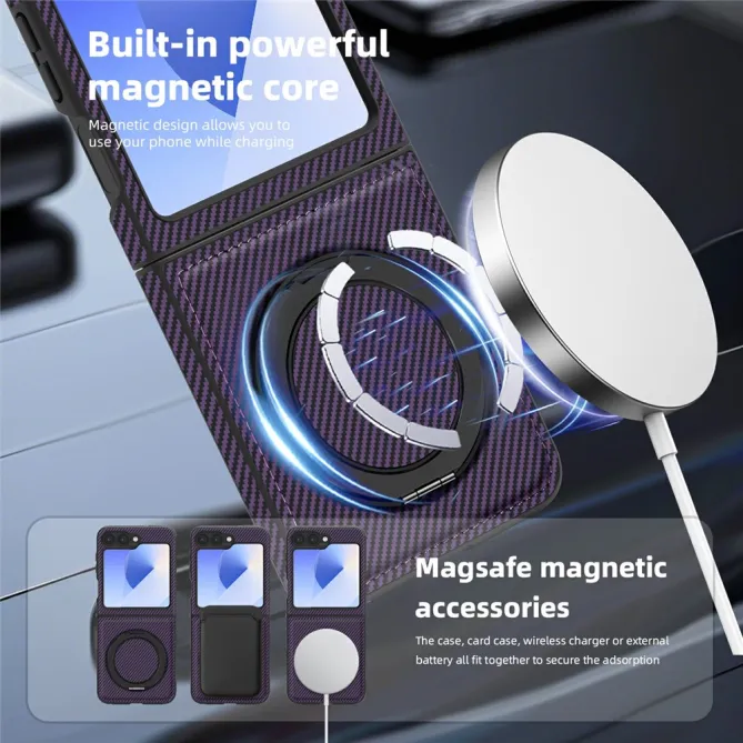Coque Samsung Galaxy Z Flip7 FE / Z Flip6 Fibre de Carbone Anneau Support