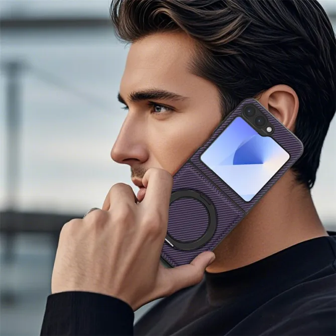 Coque Samsung Galaxy Z Flip7 FE / Z Flip6 Fibre de Carbone Anneau Support