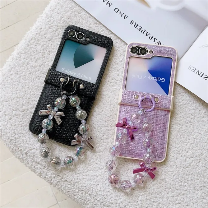 Coque Samsung Galaxy Z Flip7 FE / Z Flip6 Texture Soie avec Dragonne Noeud