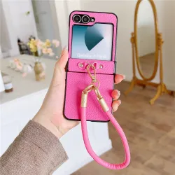 Coque Samsung Galaxy Z Flip 7 FE / Z Flip 6 Grain Litchi avec Dragonne