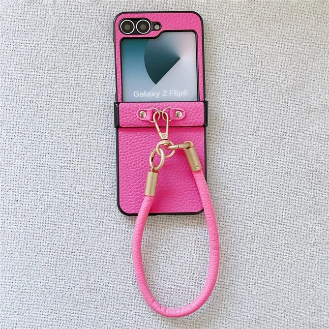 Coque Samsung Galaxy Z Flip 7 FE / Z Flip 6 Grain Litchi avec Dragonne