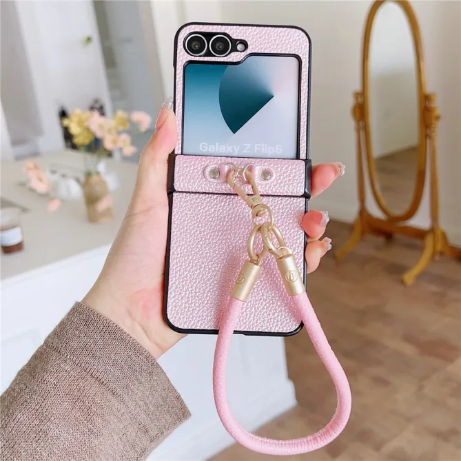 Coque Samsung Galaxy Z Flip 7 FE / Z Flip 6 Grain Litchi avec Dragonne