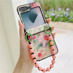 Coque Samsung Galaxy Z Flip 7 FE / Z Flip 6 Floral avec Dragonne Perles