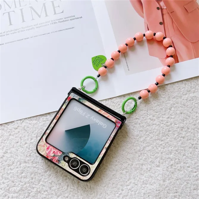 Coque Samsung Galaxy Z Flip 7 FE / Z Flip 6 Floral avec Dragonne Perles
