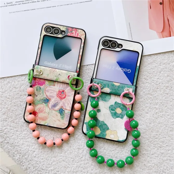 Coque Samsung Galaxy Z Flip 7 FE / Z Flip 6 Floral avec Dragonne Perles