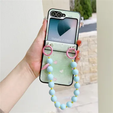 Coque Samsung Galaxy Z Flip 7 FE / Z Flip 6 Coeur avec Dragonne Perles