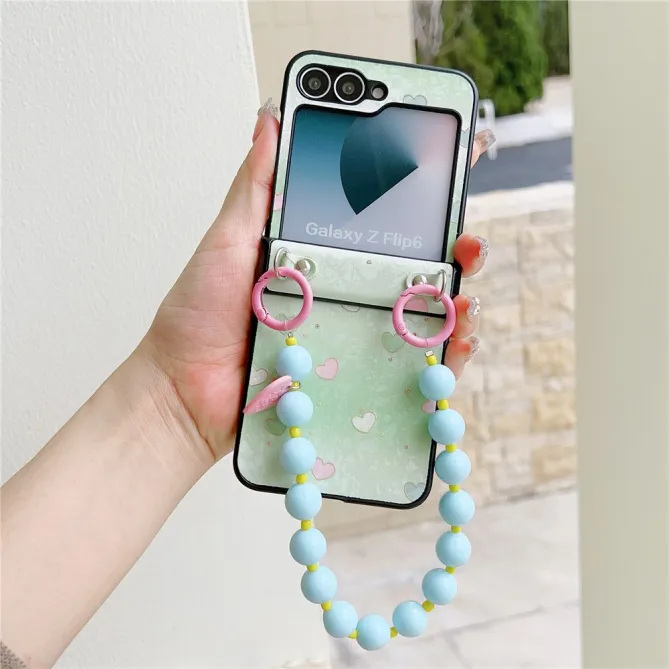 Coque Samsung Galaxy Z Flip 7 FE / Z Flip 6 Coeur avec Dragonne Perles