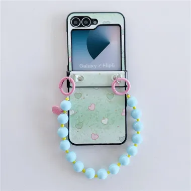 Coque Samsung Galaxy Z Flip 7 FE / Z Flip 6 Coeur avec Dragonne Perles