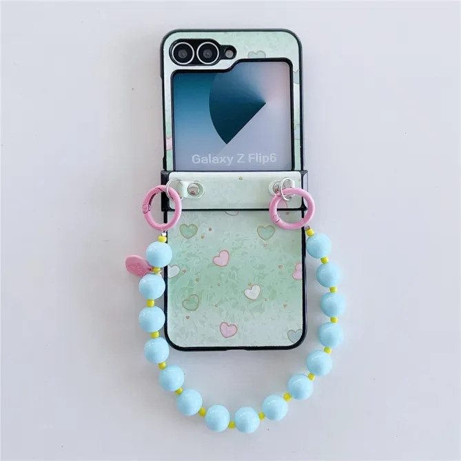 Coque Samsung Galaxy Z Flip 7 FE / Z Flip 6 Coeur avec Dragonne Perles