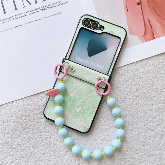 Coque Samsung Galaxy Z Flip 7 FE / Z Flip 6 Coeur avec Dragonne Perles