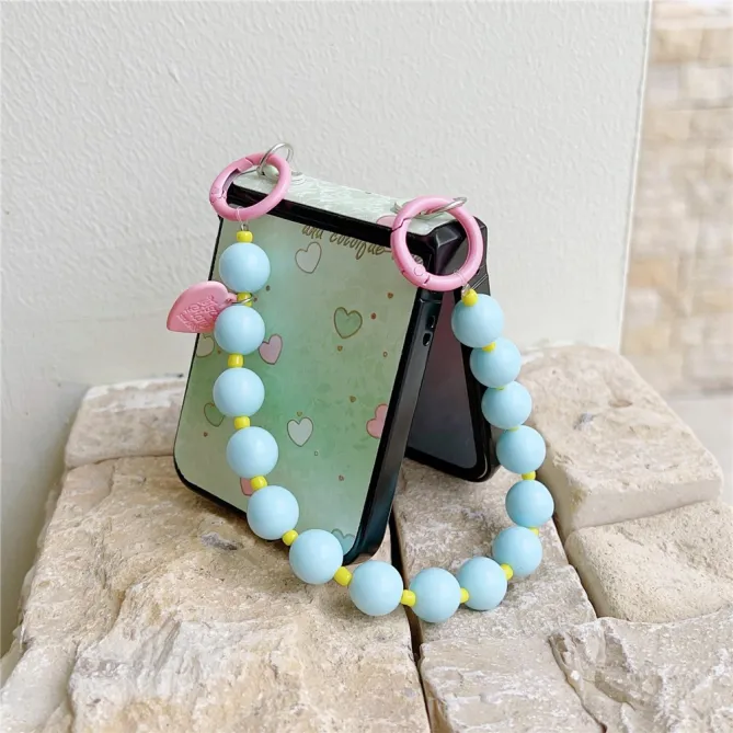Coque Samsung Galaxy Z Flip 7 FE / Z Flip 6 Coeur avec Dragonne Perles