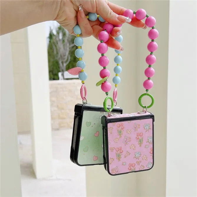 Coque Samsung Galaxy Z Flip 7 FE / Z Flip 6 Coeur avec Dragonne Perles