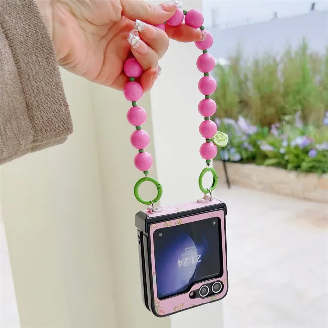 Coque Samsung Galaxy Z Flip 7 FE / Z Flip 6 Imprime Floral avec Dragonne Perles