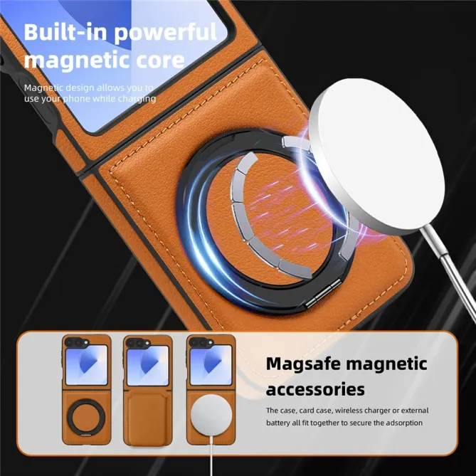 Coque Samsung Galaxy Z Flip7 FE / Z Flip 6 Anneau Rotatif Cuir Magnetique