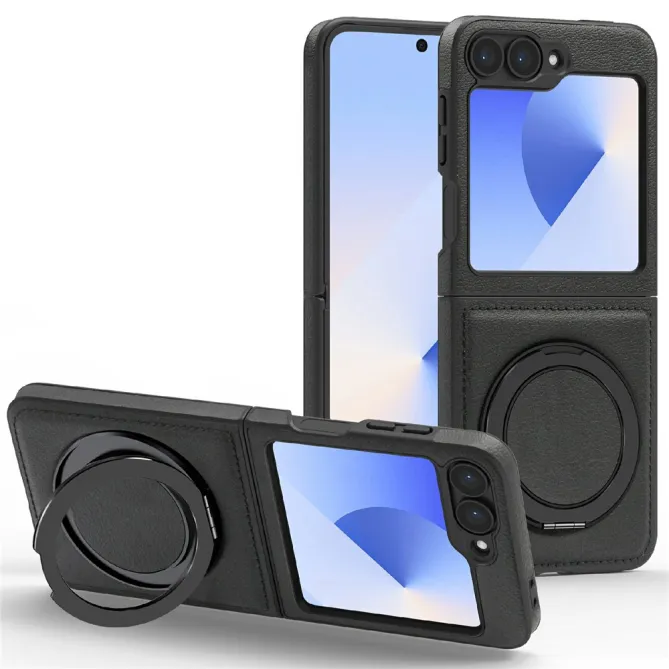 Coque Samsung Galaxy Z Flip7 FE / Z Flip 6 Anneau Rotatif Cuir Magnetique