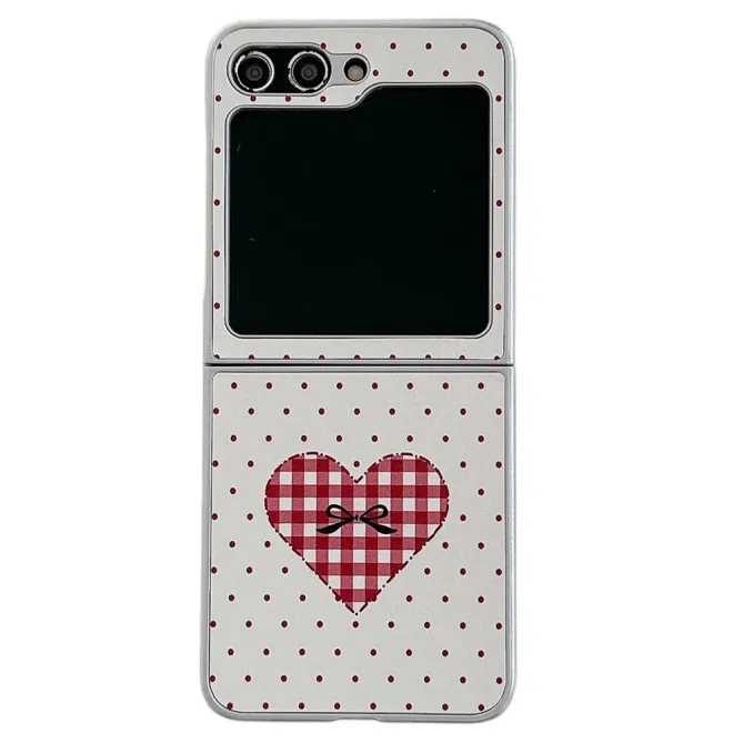 Coque Samsung Galaxy Z Flip 7 FE / Z Flip 6 Coeur Vichy avec Dragonne Perles