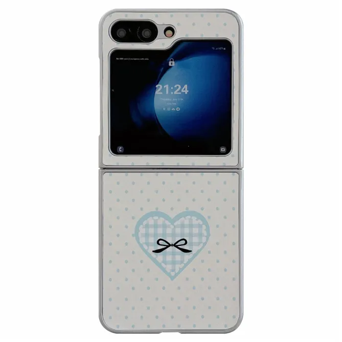 Coque Samsung Galaxy Z Flip 7 FE / Z Flip 6 Coeur Vichy avec Dragonne Perles