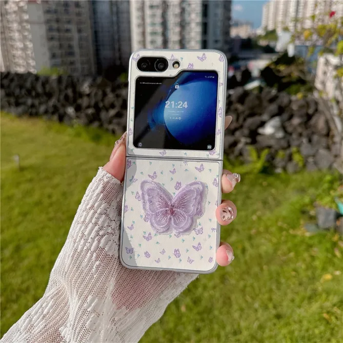 Coque Samsung Galaxy Z Flip 7 FE / Z Flip 6 Papillon Brode Bracelet Tulipes