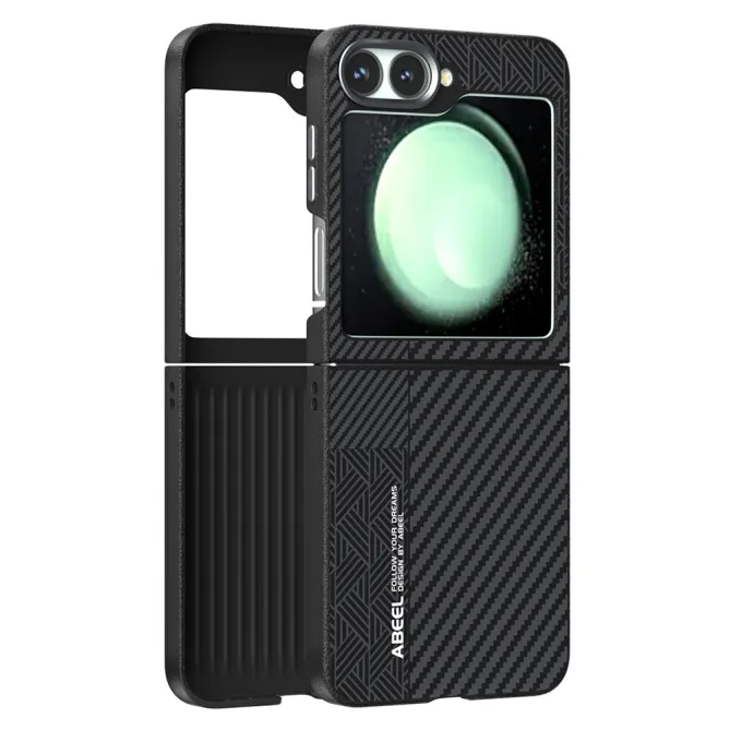 Coque Samsung Galaxy Z Flip7 FE / Z Flip6 Bicolore Tisse et Fibre de Carbone
