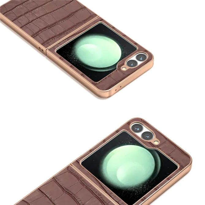 Coque Samsung Galaxy Z Flip 7 FE / Z Flip 6 Cuir Veritable Texture Croco