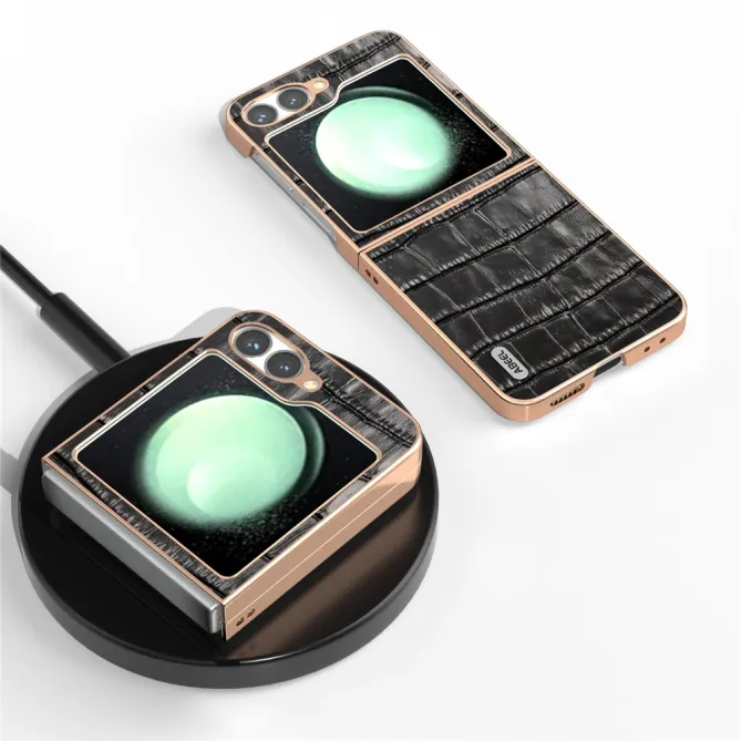 Coque Samsung Galaxy Z Flip 7 FE / Z Flip 6 Cuir Veritable Texture Croco