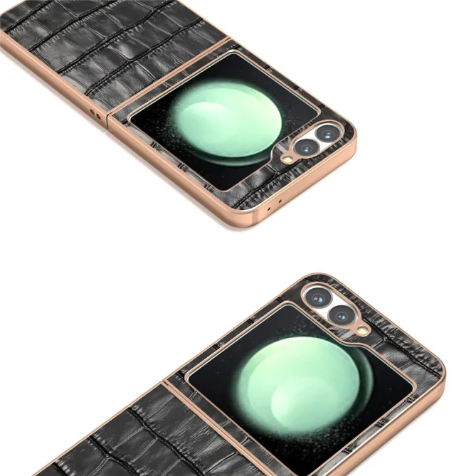 Coque Samsung Galaxy Z Flip 7 FE / Z Flip 6 Cuir Veritable Texture Croco