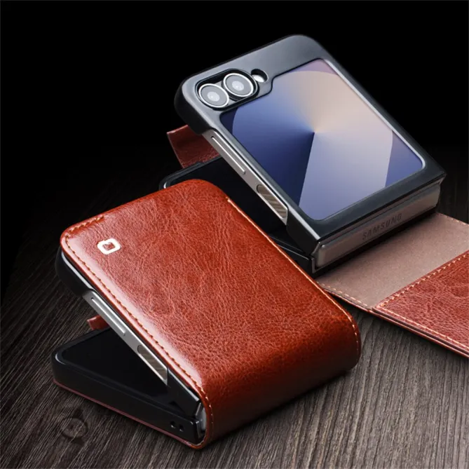 Coque Portefeuille Samsung Galaxy Z Flip 7 FE / Z Flip 6 Cuir Veritable Fermeture Magnetique