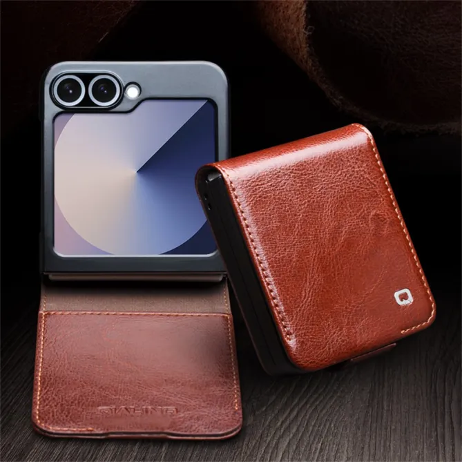 Coque Portefeuille Samsung Galaxy Z Flip 7 FE / Z Flip 6 Cuir Veritable Fermeture Magnetique