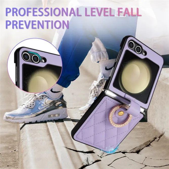 Coque Samsung Galaxy Z Flip 7 FE / Z Flip 6 / Z Flip 5 Matelassee Anneau Strass