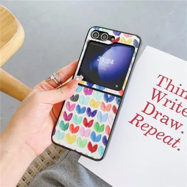 Coque Samsung Galaxy Z Flip 7 FE / Z Flip 6 Coeurs Aquarelle Multicolores