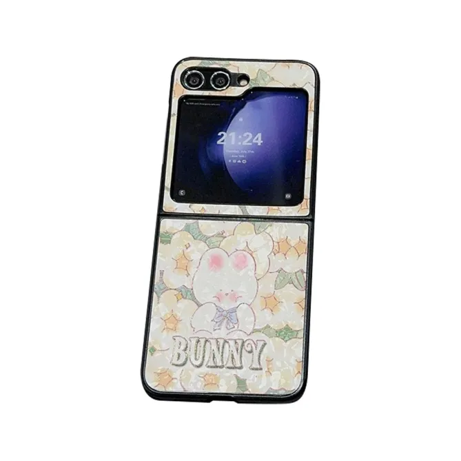 Coque Samsung Galaxy Z Flip 7 FE / Z Flip 6 Lapin Bunny Fond Fleuri