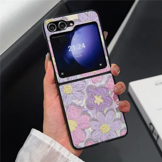Coque Samsung Galaxy Z Flip 7 FE / Z Flip 6 Grandes Fleurs Mauve et Rose