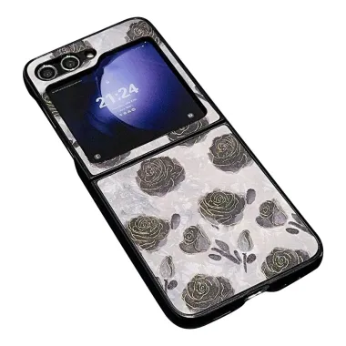 Coque Samsung Galaxy Z Flip 7 FE / Z Flip 6 Roses Noires Contour Dore