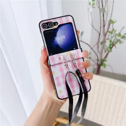 Coque Samsung Galaxy Z Flip 7 FE / Z Flip 6 Imprimé Vichy Fleuri avec Bandoulière