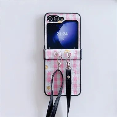 Coque Samsung Galaxy Z Flip 7 FE / Z Flip 6 Imprimé Vichy Fleuri avec Bandoulière