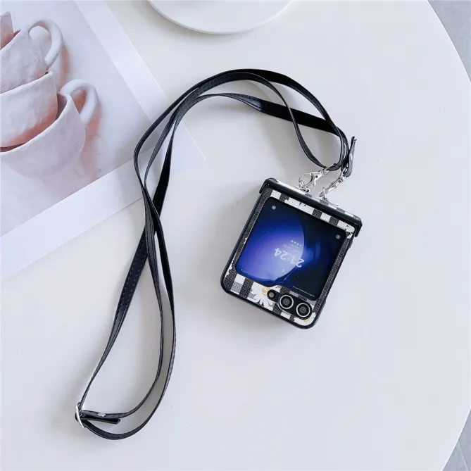 Coque Samsung Galaxy Z Flip 7 FE / Z Flip 6 Imprimé Vichy Fleuri avec Bandoulière