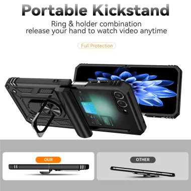 Coque Samsung Galaxy Z Flip 7 FE / Z Flip 6 Renforcée avec Anneau et Cache Caméra Coulissant
