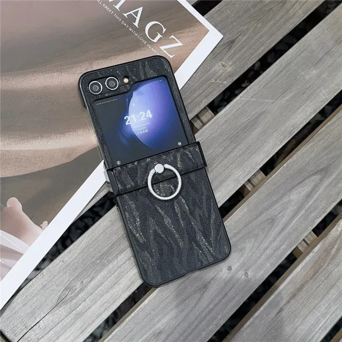Coque Samsung Galaxy Z Flip 7 FE et Z Flip 6 Effet Zébré avec Bague Support