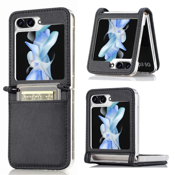 Coque Samsung Galaxy Z Flip 7 FE et Z Flip 6 Porte-Carte Grain Litchi
