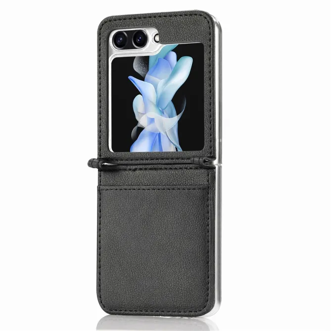 Coque Samsung Galaxy Z Flip 7 FE et Z Flip 6 Porte-Carte Grain Litchi