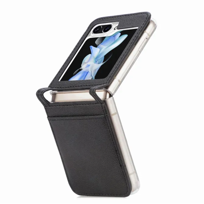 Coque Samsung Galaxy Z Flip 7 FE et Z Flip 6 Porte-Carte Grain Litchi